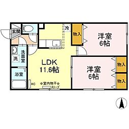 エミネンス中央 2階2LDKの間取り