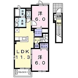 グローリー戸島III 2階2LDKの間取り