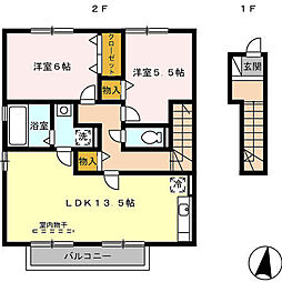 モダンコート 2階2LDKの間取り