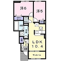 フォレスト広崎 1階2LDKの間取り