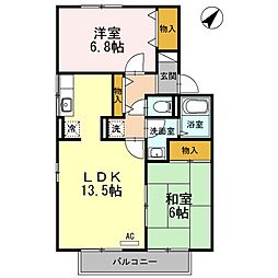 シャルマン　I棟 2階2LDKの間取り