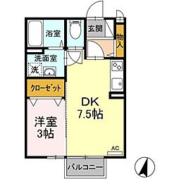 エクセルタムラ　Ｂ 2階1DKの間取り