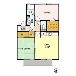 グランドール楠　A棟 102 1階2LDKの間取り