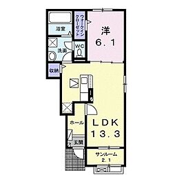 ベルエア上天神B 1LDKの間取図画像