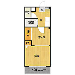 ラフォーレ21 4階2Kの間取り