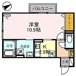 ＫＮＫＳ　ステラ 2階1Kの間取り