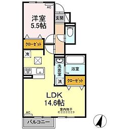 カーサ・ドマーニ　B棟 1階1LDKの間取り