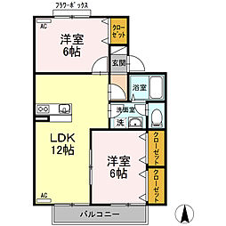 ドミール円座B 2LDKの間取図画像