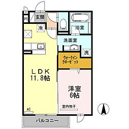 プレジール　Ａ棟 1階1LDKの間取り