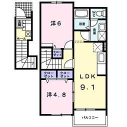 サンシャイン花房A 2DKの間取図画像