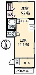 シャーメゾン上町 2階1LDKの間取り