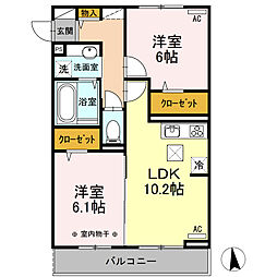 サブリナガーデン米沢城南 2LDKの間取図画像