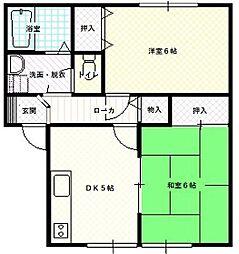ディアコートI 1階2DKの間取り