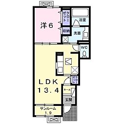 フローラシオン森 1階1LDKの間取り