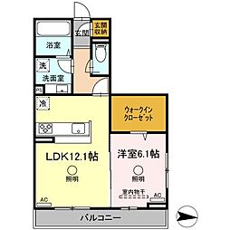 マーレ京町 3階1LDKの間取り