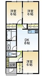 JR東北本線 槻木駅 徒歩12分の賃貸アパート 1階3DKの間取り