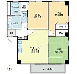 フォブールタウン成合Ｄ 2階3DKの間取り