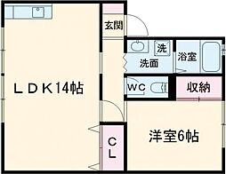 スカイハイツD 1LDKの間取図画像