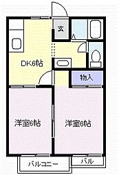 ひより台ハイツC 2DKの間取図画像