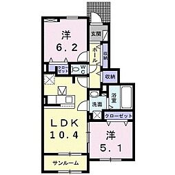 トゥーザ・ムーンIIＡ 1階2LDKの間取り