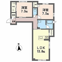 シャーメゾン　アルファII 1階2LDKの間取り