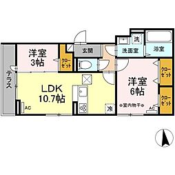 Ｄーｒｏｏｍ Ｃｉｎｎａｍｏｎ 1階2LDKの間取り