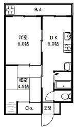 ハイツグロース 200 2階2DKの間取り