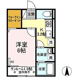 アクシス寺町 1Kの間取図画像