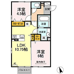 ロイジエントパークス広野J 2LDKの間取図画像