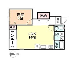 ファーレ速星 1階1LDKの間取り