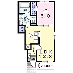 ヴィヴァーチェ上地 1LDKの間取図画像
