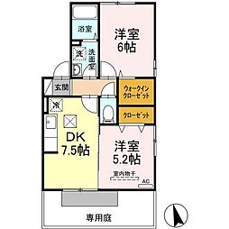 フラッターA 2DKの間取図画像