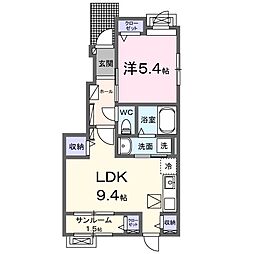 グレイスフォンターナ 1LDKの間取図画像