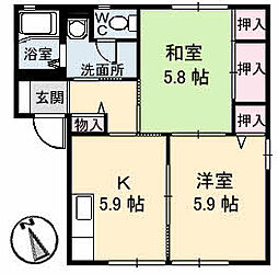 ヘリテージ雅1B 2Kの間取図画像