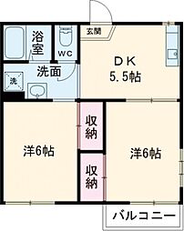 清雅 2階2DKの間取り