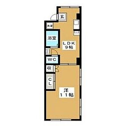 ゆうでん21 1階1LDKの間取り
