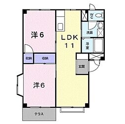 パロス壱番館 1階2LDKの間取り