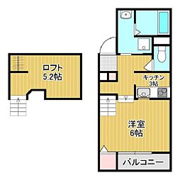 プランドール中央町 1階1Kの間取り