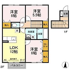 リビングタウン浜田C 3LDKの間取図画像