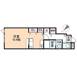 プレッシャス今泉 1階ワンルームの間取り