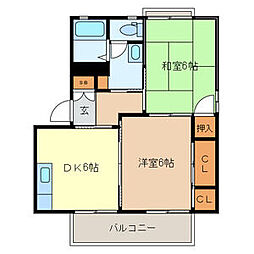 セピアコート壱番館 2DKの間取図画像