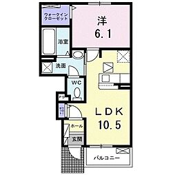 ブルーム　ウィズ　グレース　Ａ 1階1LDKの間取り