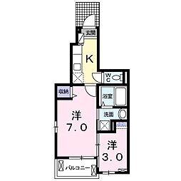カーサプラシード 1Kの間取図画像
