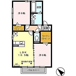 プレジオ丸山 1階2LDKの間取り