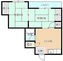 OSビル 2階2DKの間取り