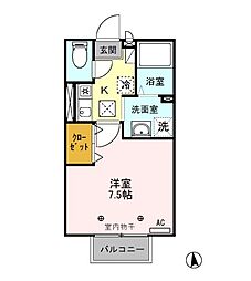 グレイ飯塚 1階1Kの間取り