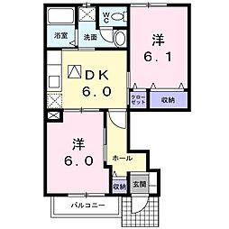 エクセラン・アビテB 2DKの間取図画像