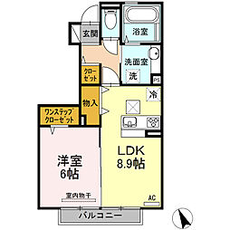ラ・ヴェスタ 1階1LDKの間取り