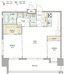 エンクレストGRAN博多駅前 2LDKの間取図画像