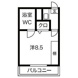 サンポート・6 1階1Kの間取り